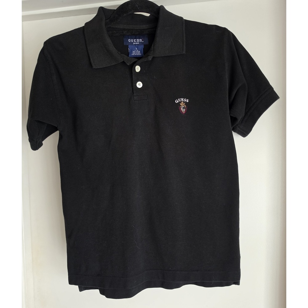 Vintage 90s Guess Polo Shirt Men's S Black Short Sleeve Cotton Casual Top Tee